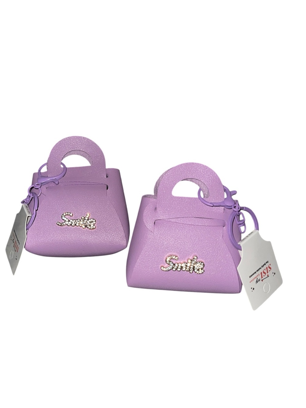 SISI SMILE RHINESTONE BLING BAG CHARM KEYCHAIN SET OF TWO
